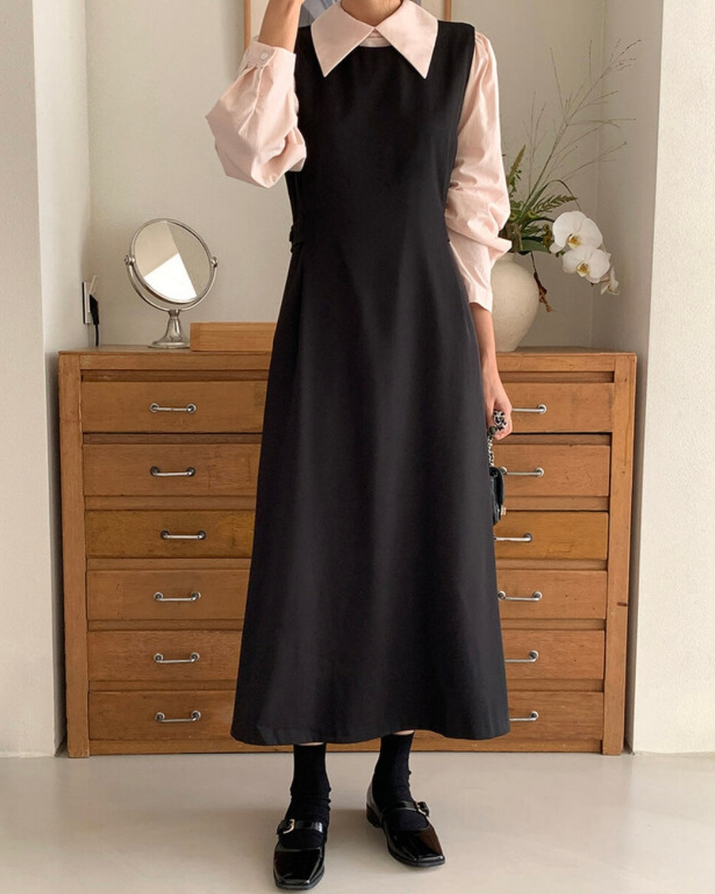 Side Button Sleeveless Long Dress