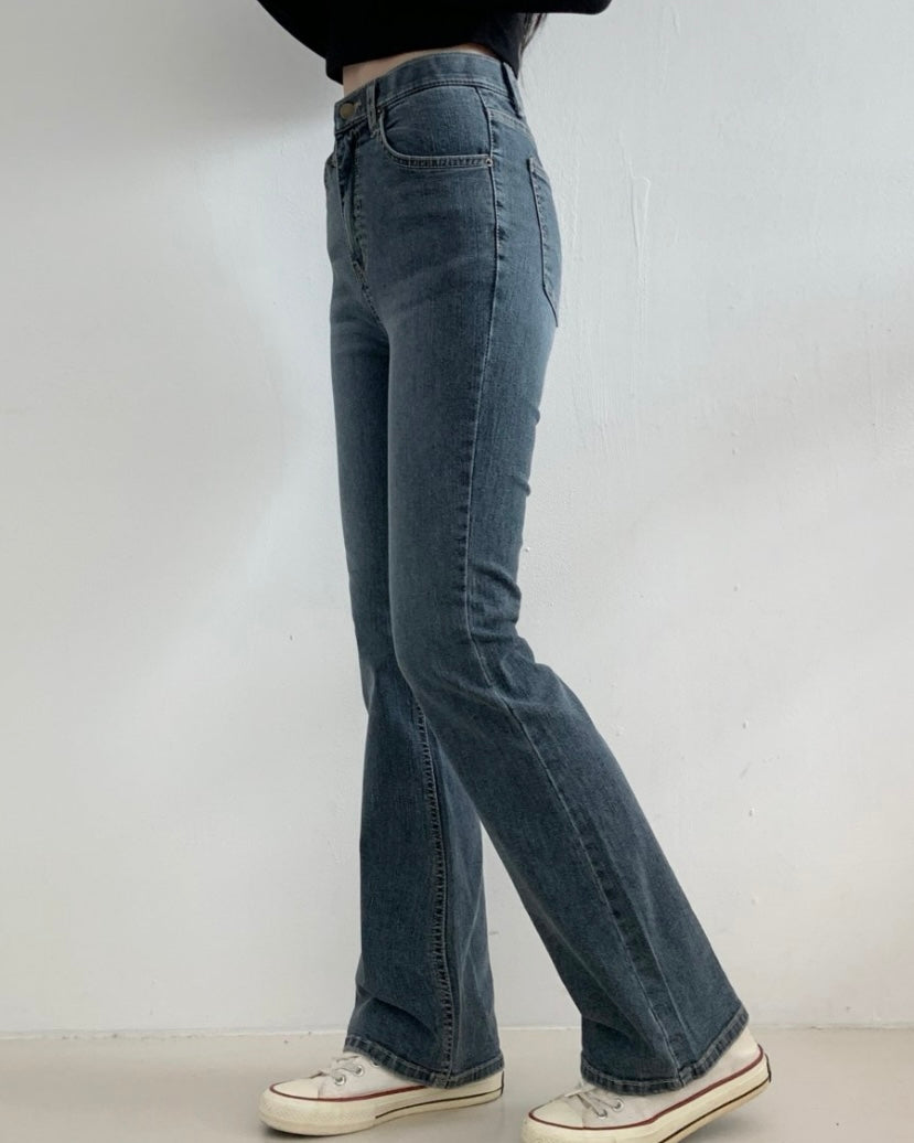 [S,M,L] Hidden Banding Stretchy Semi-Flared Denim Pants