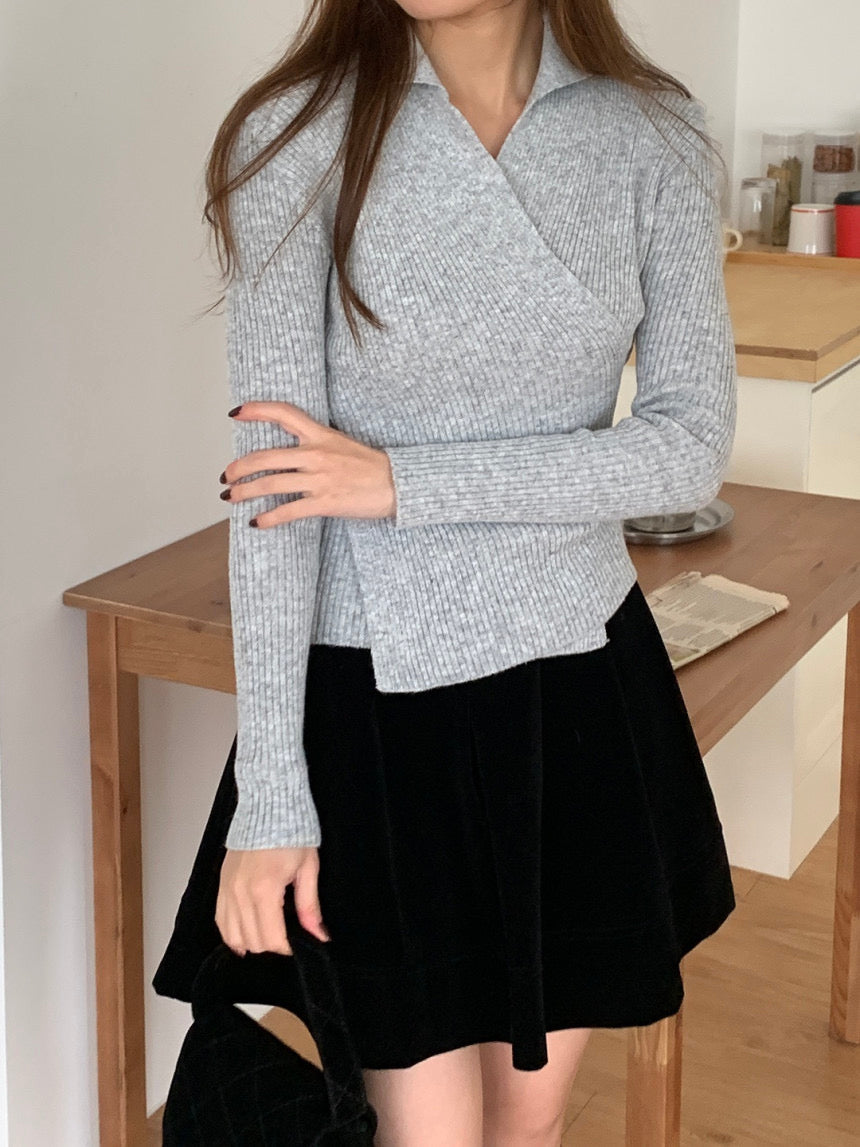 Wrap Collar V-Neck Knit