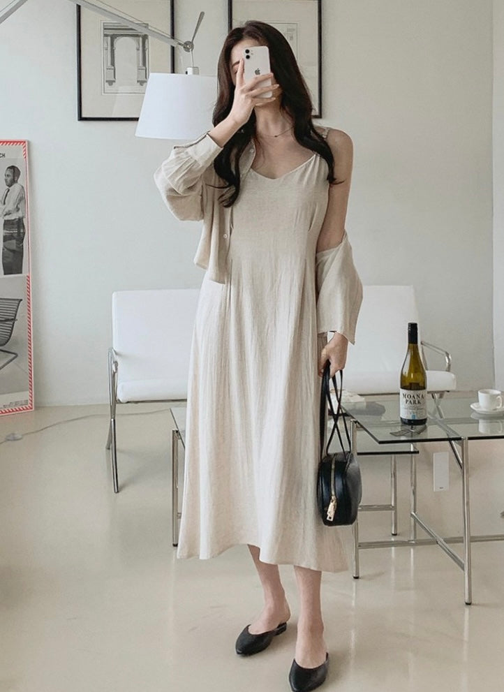 Linen Shirt Dress Set
