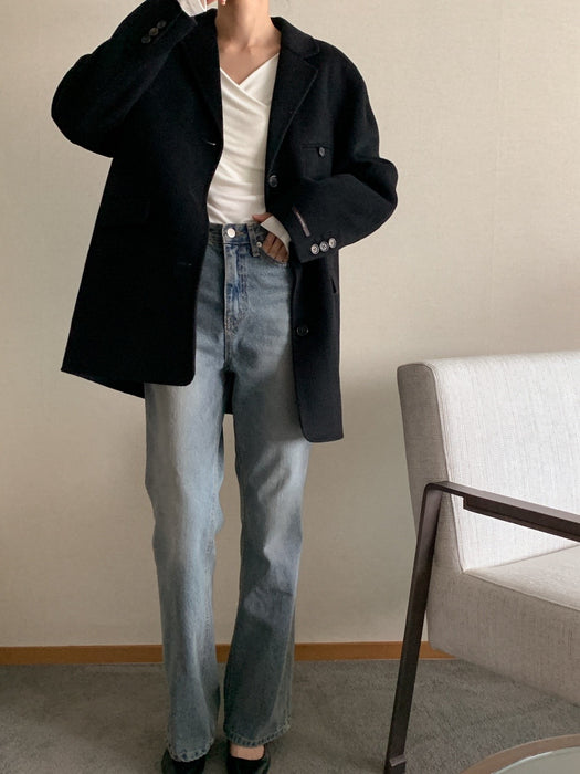 Black 100% Wool Jacket with Padded Vest