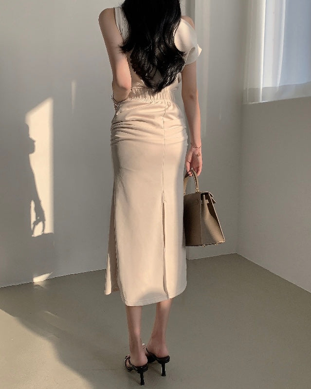 Hip Shirring Long Skirt