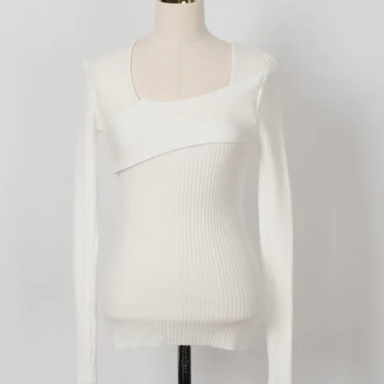 Oblique Ribbed Knit Top