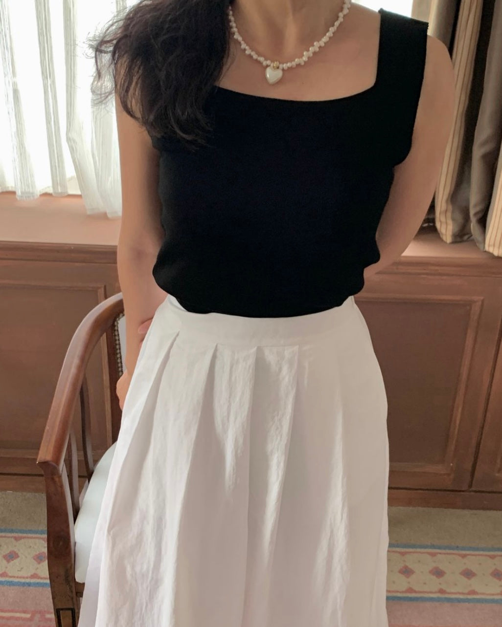 Square-Neck Knit Sleeveless