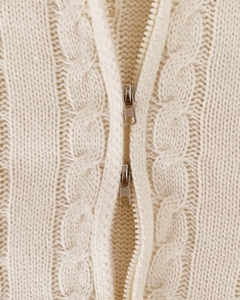Cable Knit Zip-Up Cardigan
