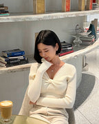 Vivian Twist V-Neck Knit Top