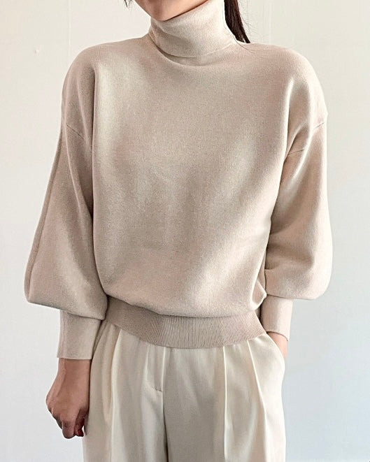 Puff Slaave Knitted Turtle-Neck