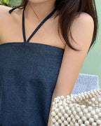 Denim Halter-Neck Blouse