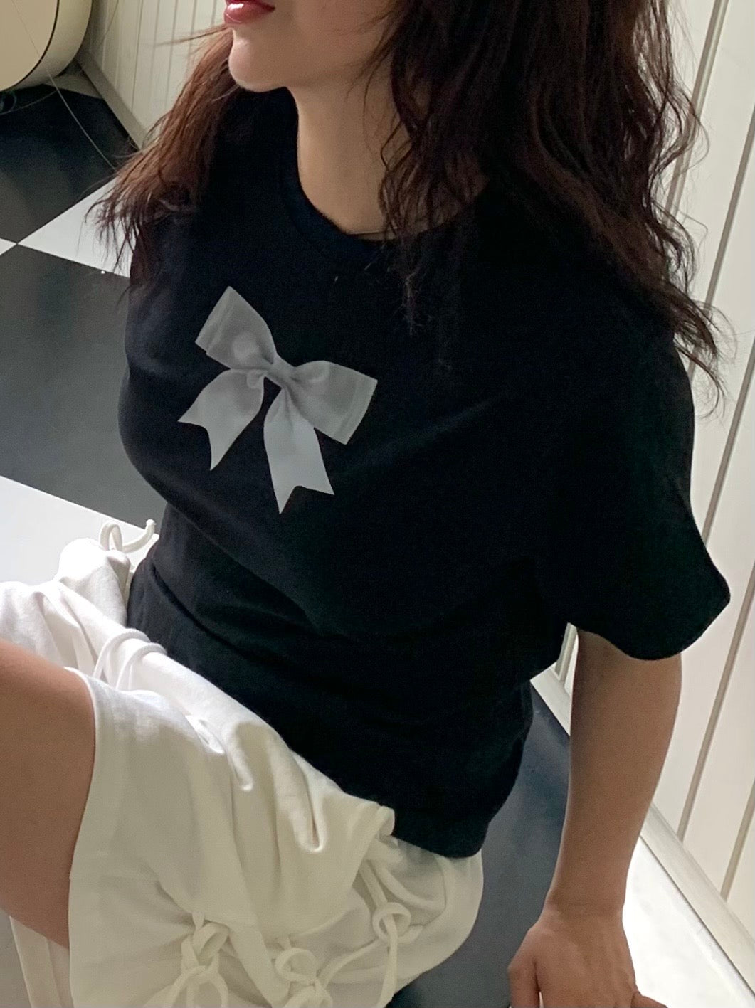 Ribbon Printing Short-Sleeve Top
