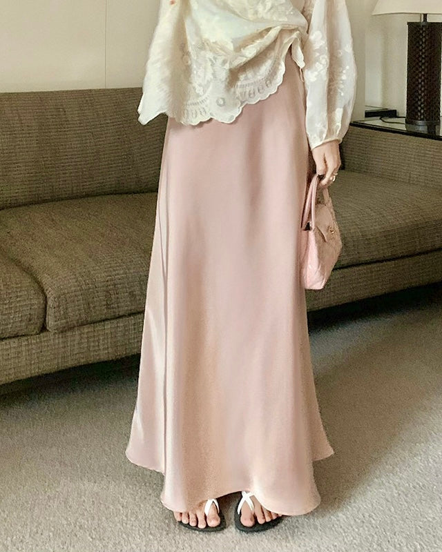 Hidden Banding Satin Maxi Skirt