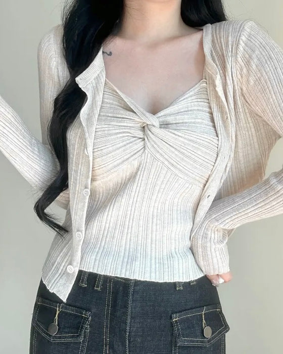 Twist Sleeveless Cardigan Set
