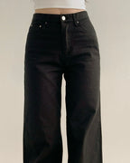 [S/M/L] Black High-Waist Stretchy Flared Cotton Pants