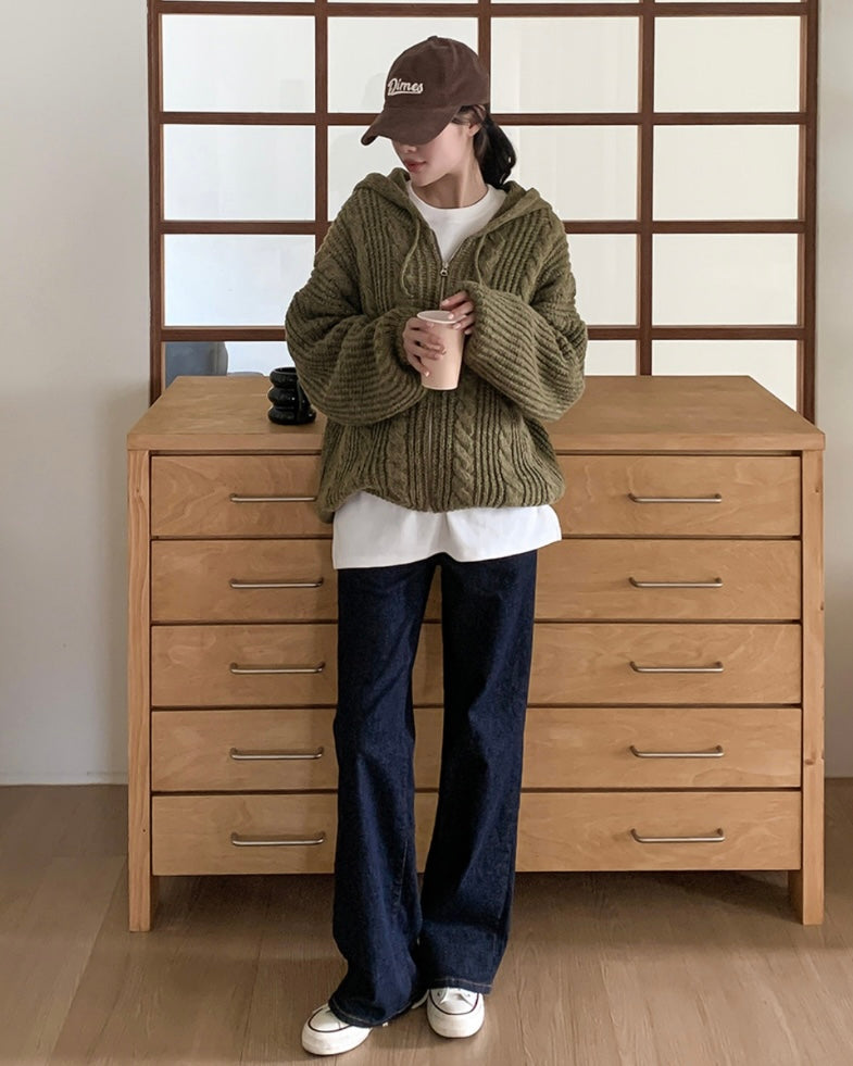 Hoodie Cable Knit Zip-Up