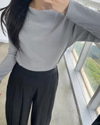 Pleats Boat-Neck Long Sleeves