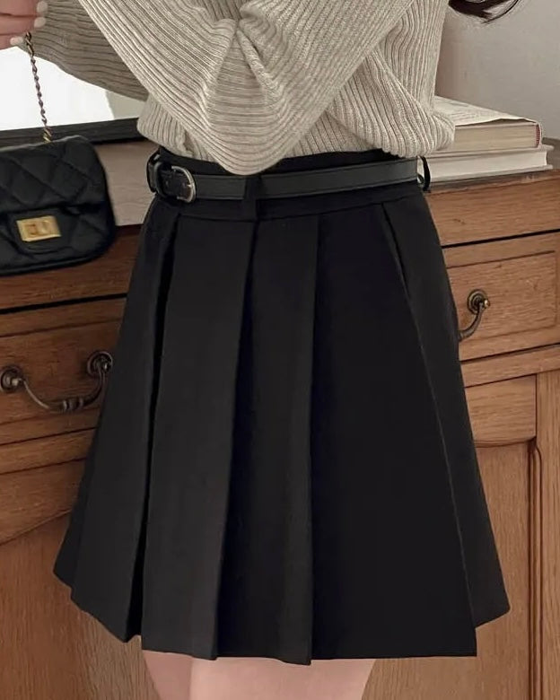 [S,M] A Pleats Belt Skirt Set