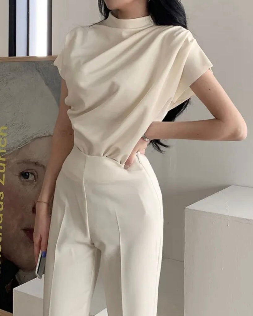 Shirring Half-Neck Top