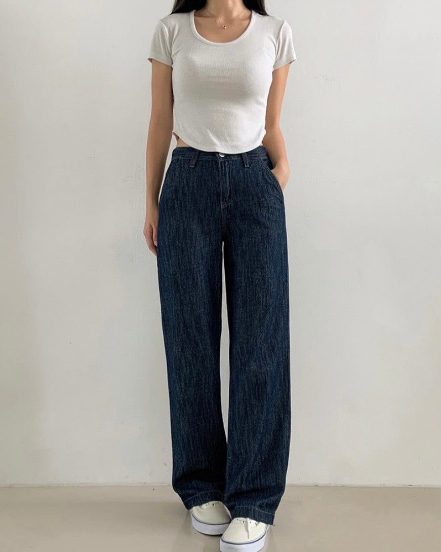 [S,M,L] Lightweight Banding Denim (Dark-Wash)