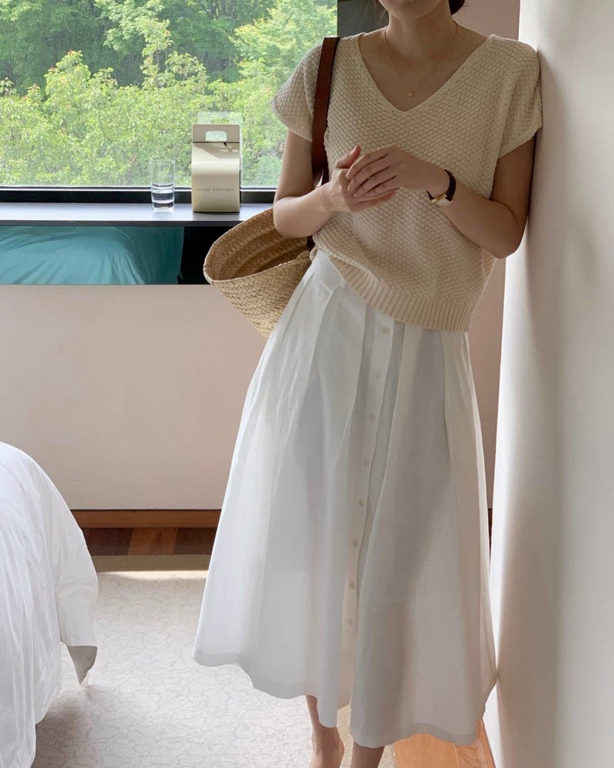 Plate Cotton V-Neck Knit