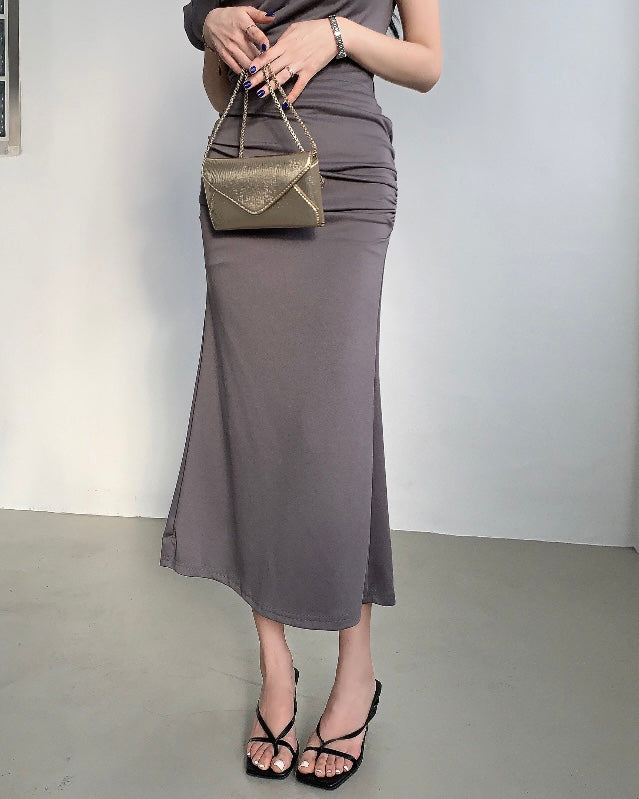 Hip Shirring Long Skirt