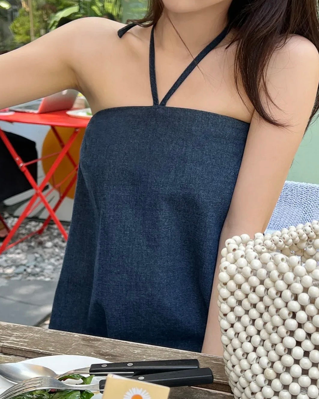 Denim Halter-Neck Blouse