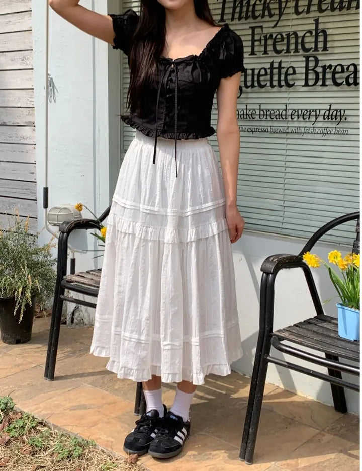Dobby Ruffle Cotton Skirt