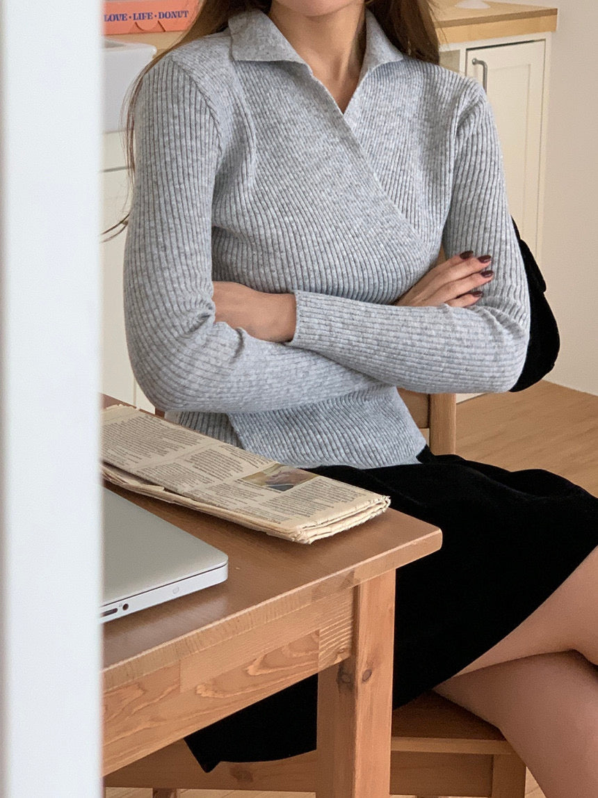 Wrap Collar V-Neck Knit