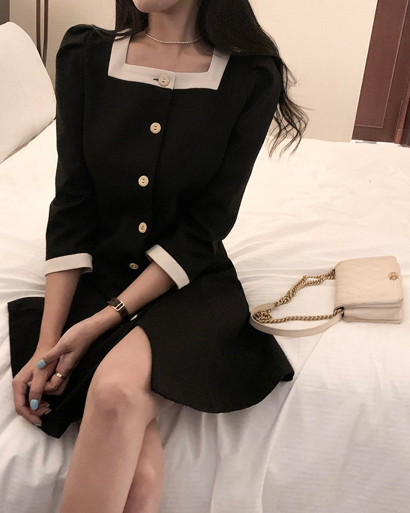 Square-Neck Tweed Dress