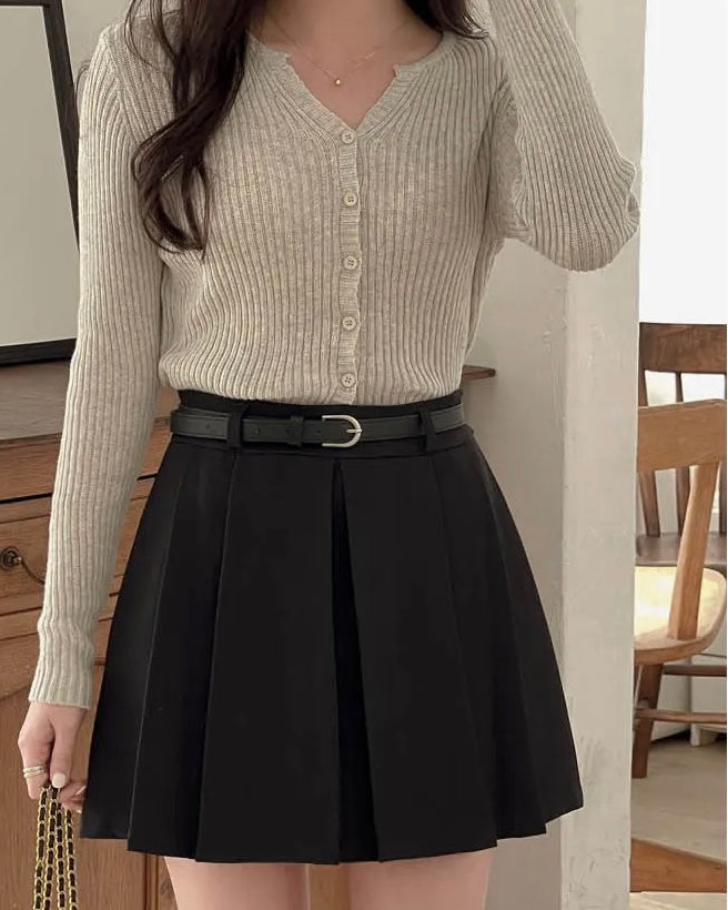 [S,M] A Pleats Belt Skirt Set