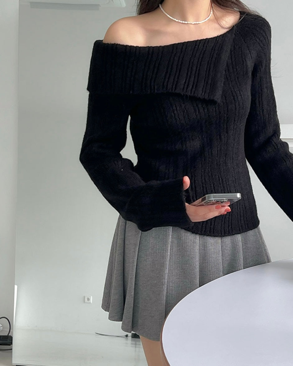 Unbalanced Collar Ribbed Knit