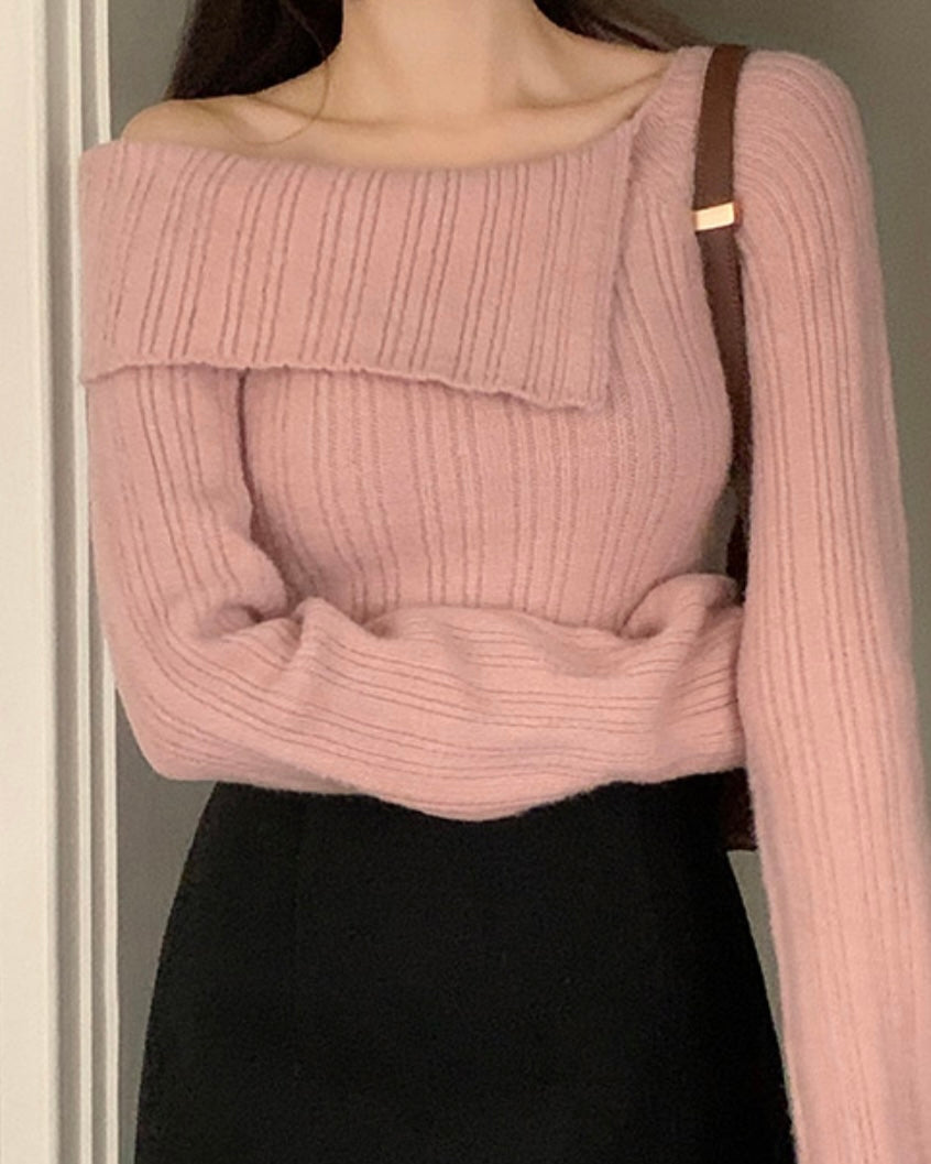 Unbalanced Collar Ribbed Knit