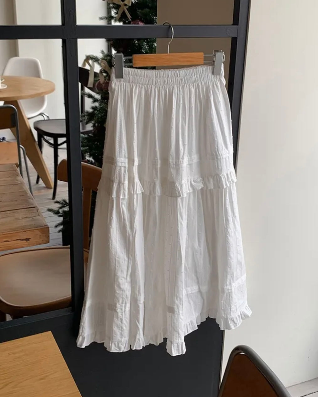 Dobby Ruffle Cotton Skirt