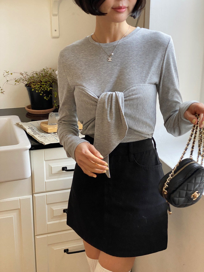 Ribbon Bustier Long Sleeves Tee
