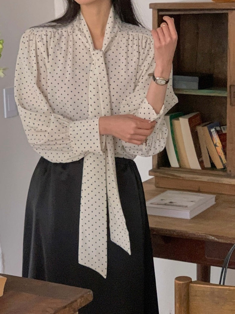 Polka Dot Ribbon Blouse
