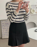 Striped Boat-neck Knit Top