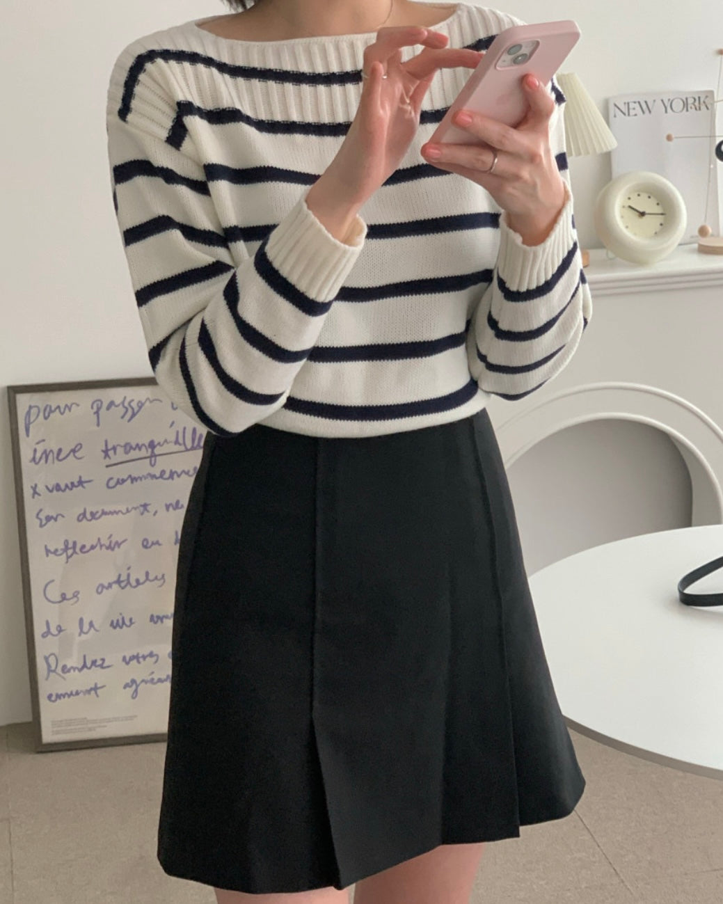 Striped Boat-neck Knit Top