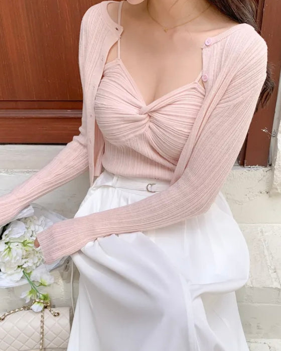 Twist Sleeveless Cardigan Set