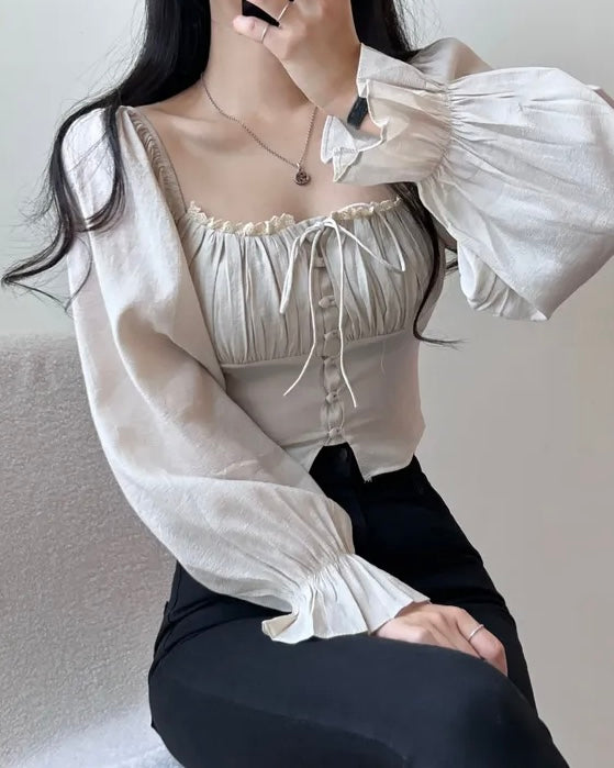 Square-Neck Cropped Blouse