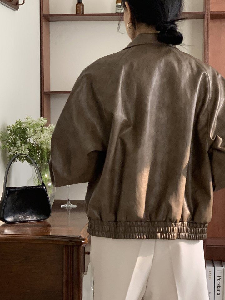 Premium Crackle Leather Blouson