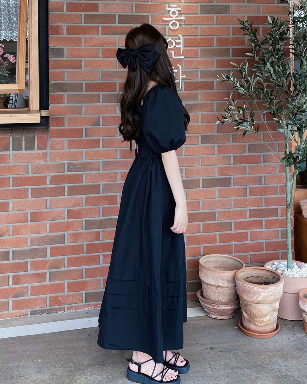 Puff Shoulder Long Dress