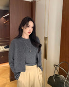 Knitted Short-Sleeves Cardigan Set