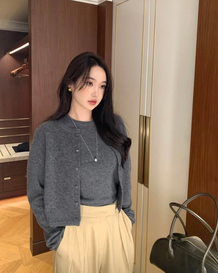 Knitted Short-Sleeves Cardigan Set