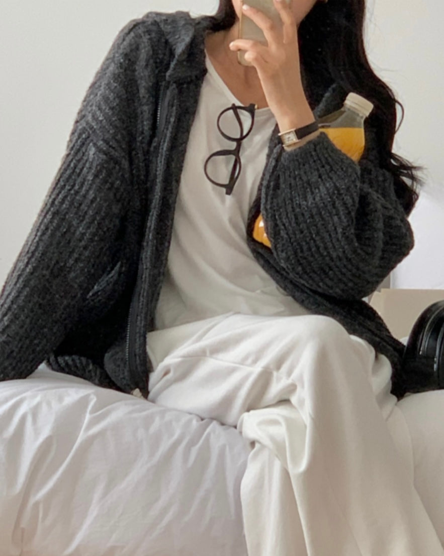 Hoodie Cable Knit Zip-Up