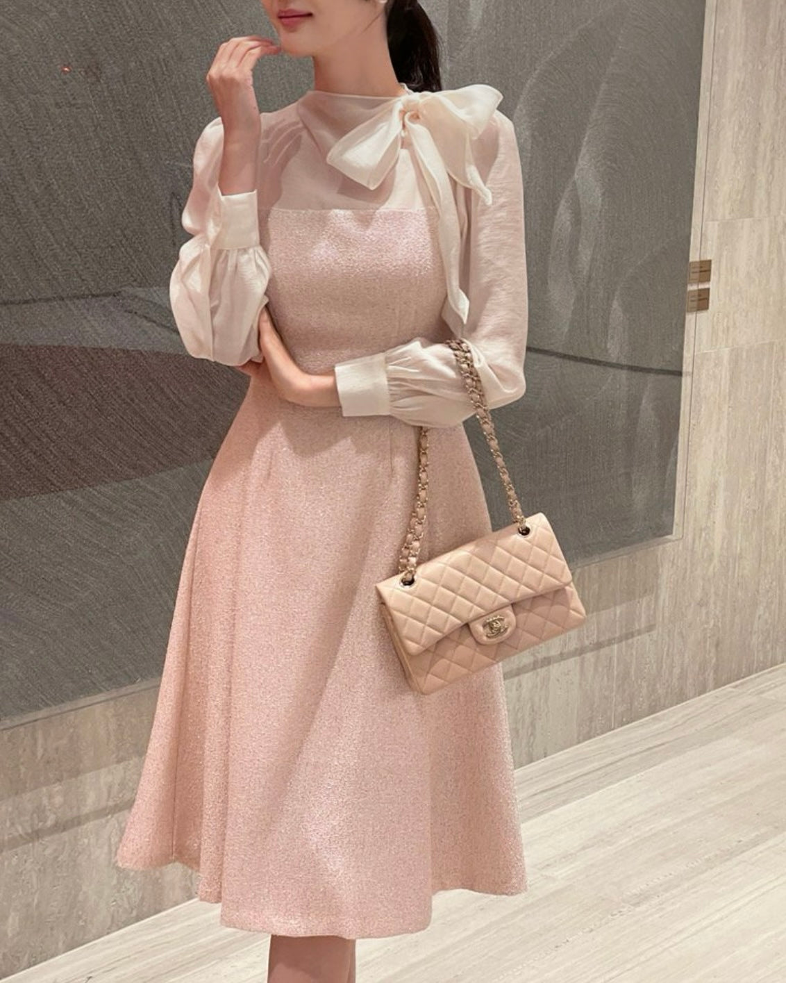 [ Pre-order ] Amelie Pearl Tweed Dress