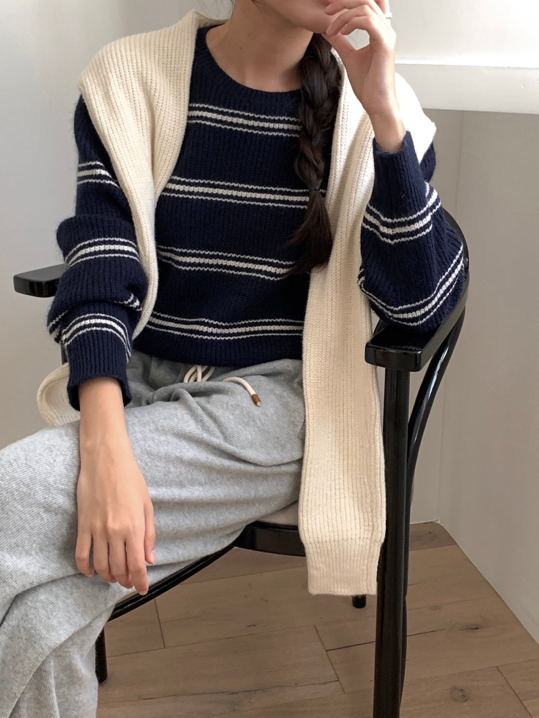 Pipi Striped Knit & Shawl Set