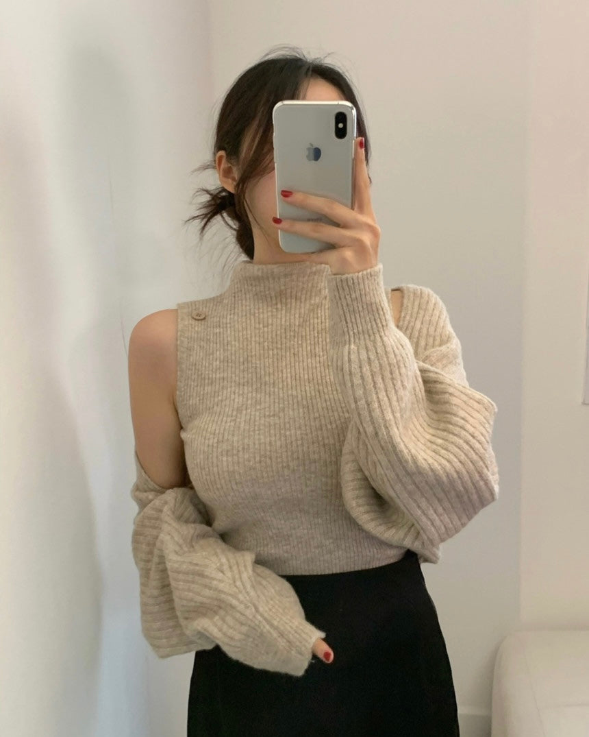 Button Bolero Cardigan Set