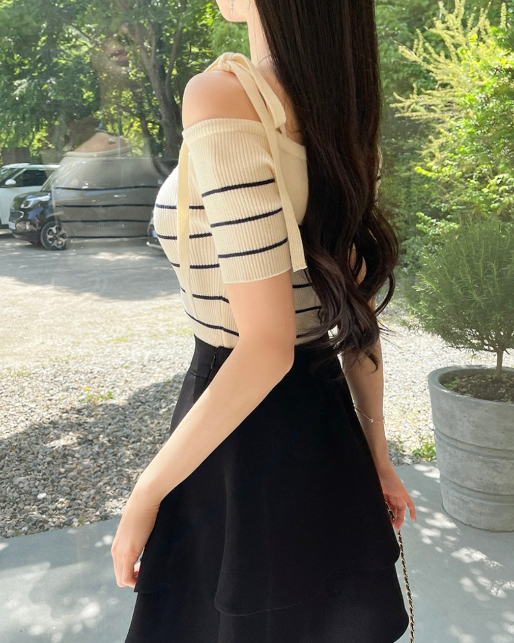 Striped Ribbon Short Sleeves