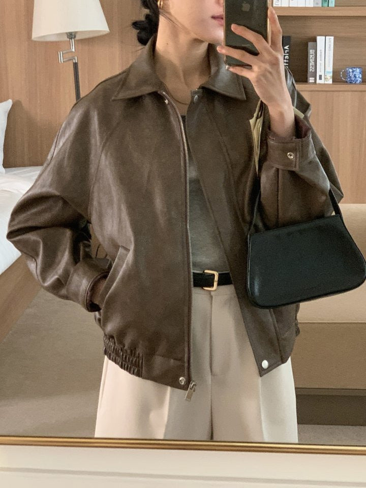 Premium Crackle Leather Blouson