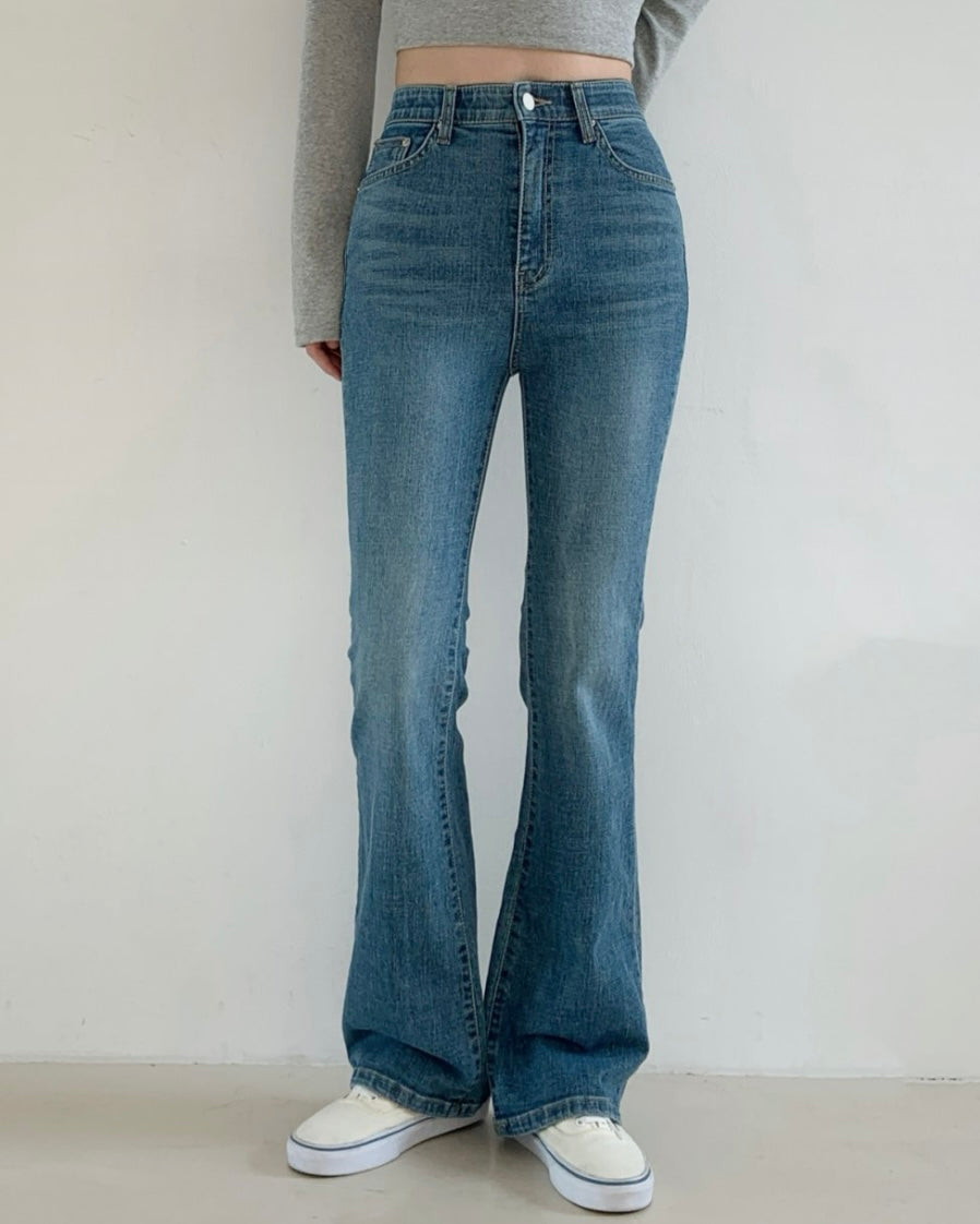 [S,M,L] Tunnel Waistband Stretchy Flared Denim Pants