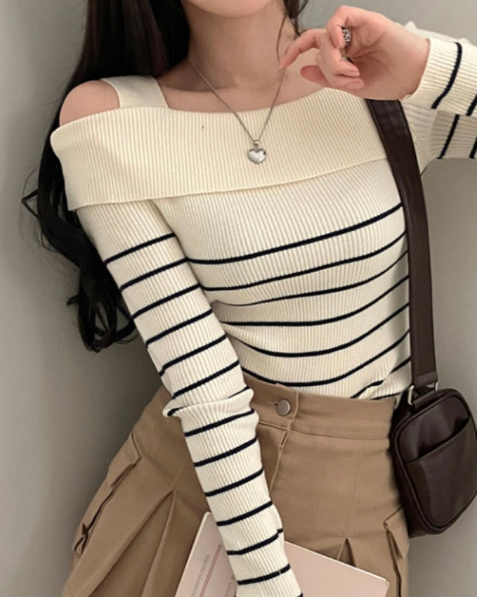Mia Unbalanced Off-Shoulder Knit Top