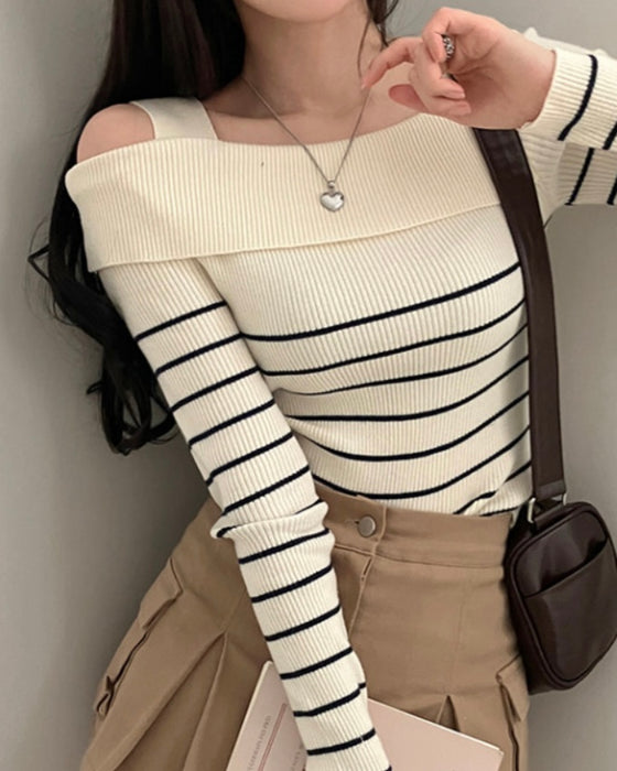 Mia Unbalanced Off-Shoulder Knit Top